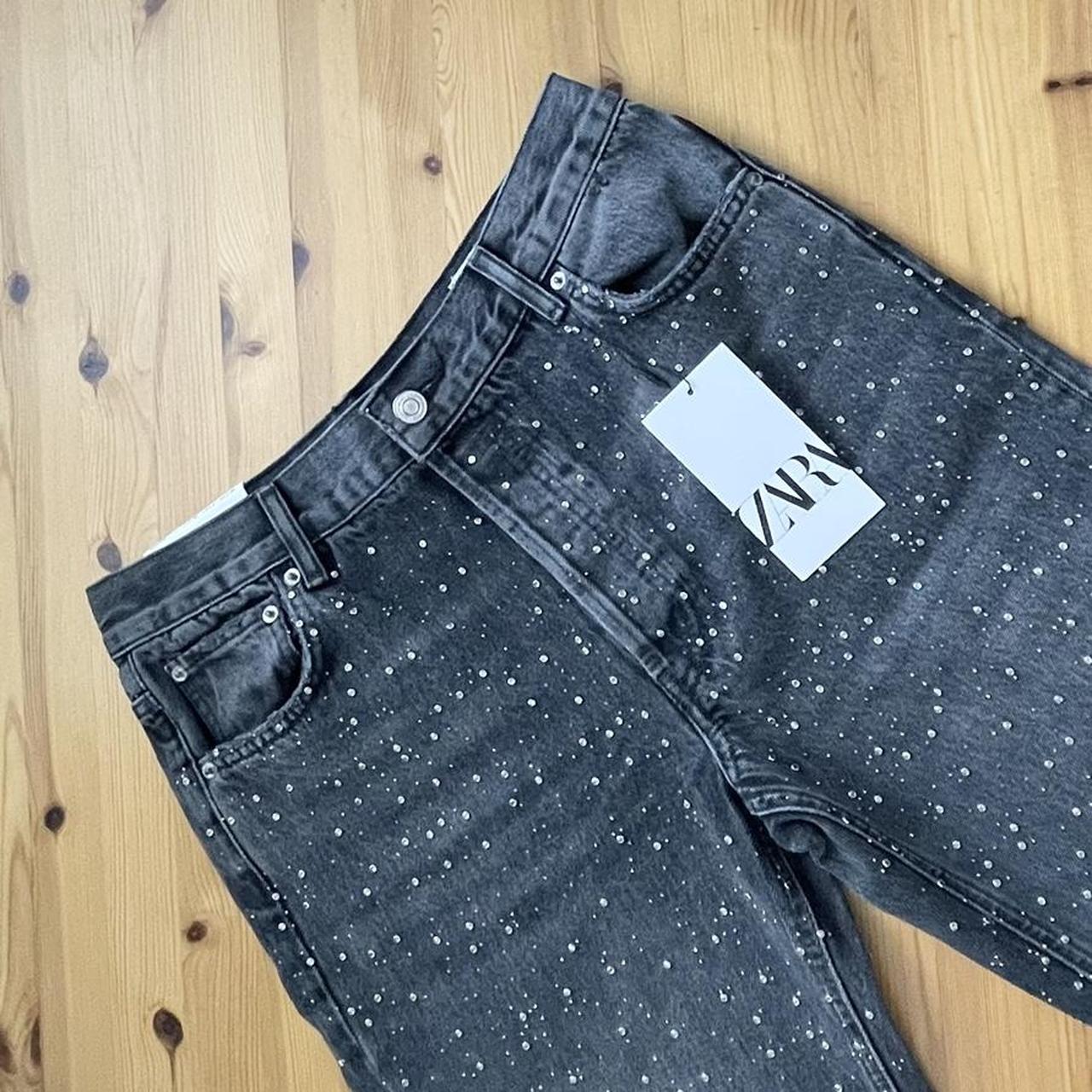 ZARA ZW Collection relaxed mid rise rhinestone jeans - Depop