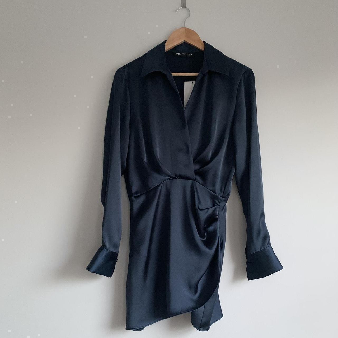 ZARA Minimalist short satin dress - Navy... - Depop