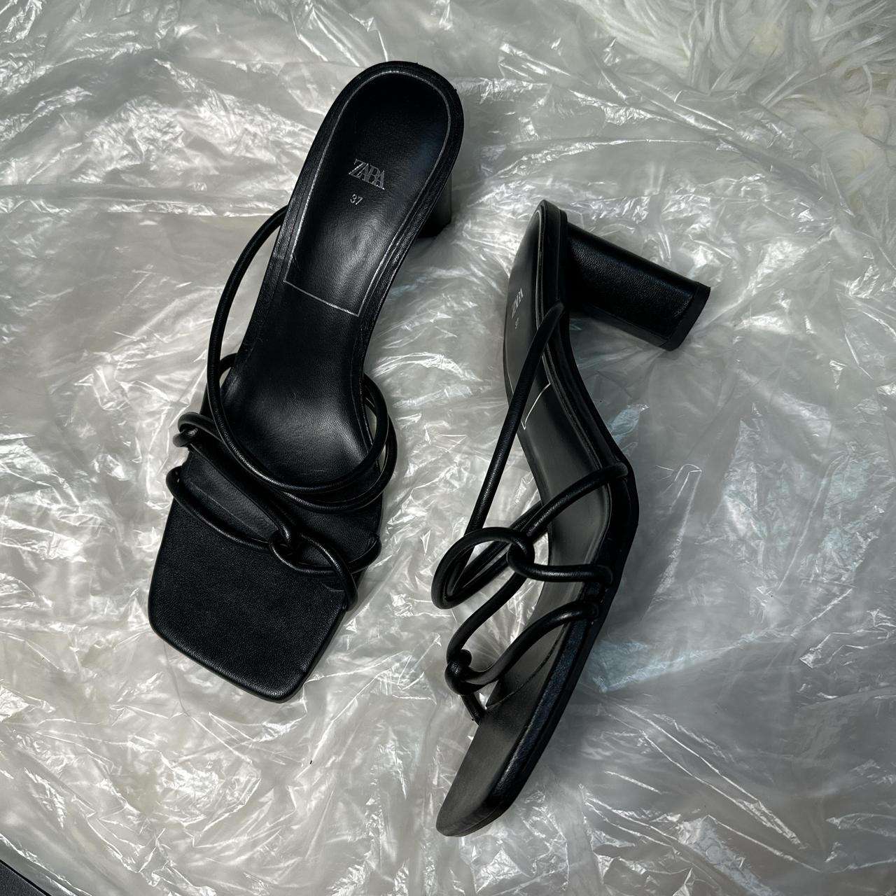 Zara Strappy Zara Leather High Heel Sandals With Square Toes Zara