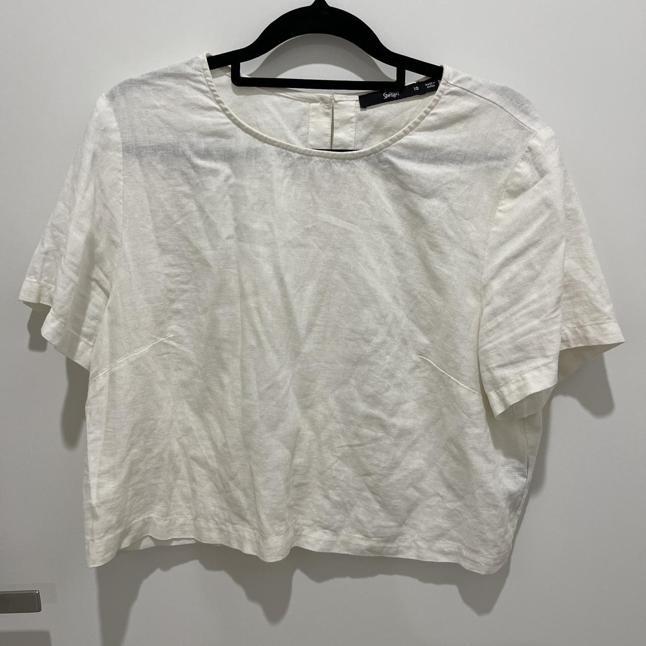 sportsgirl cream linenblend tshirt size 10 Depop