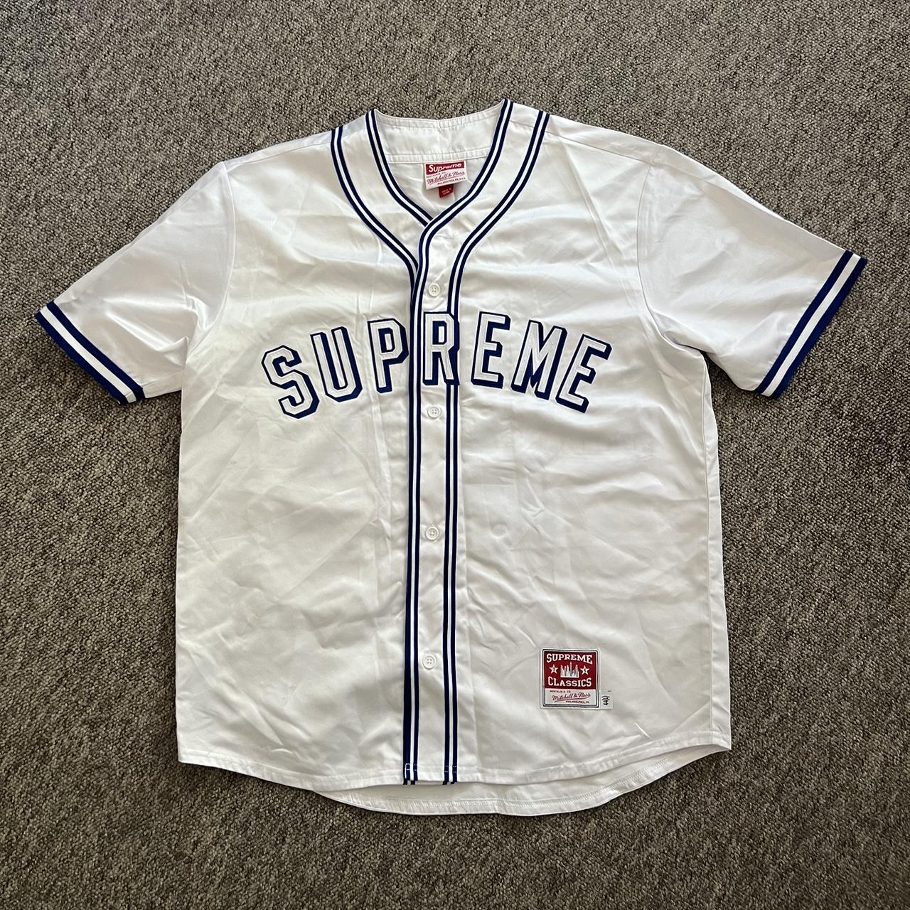 SUPREME MITCHELL & NESS SATIN BASEBALL JERSEY... - Depop