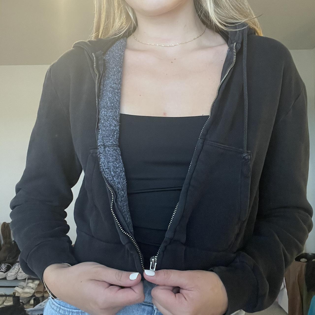 cropped black zip up by brandy melville one size but - Depop