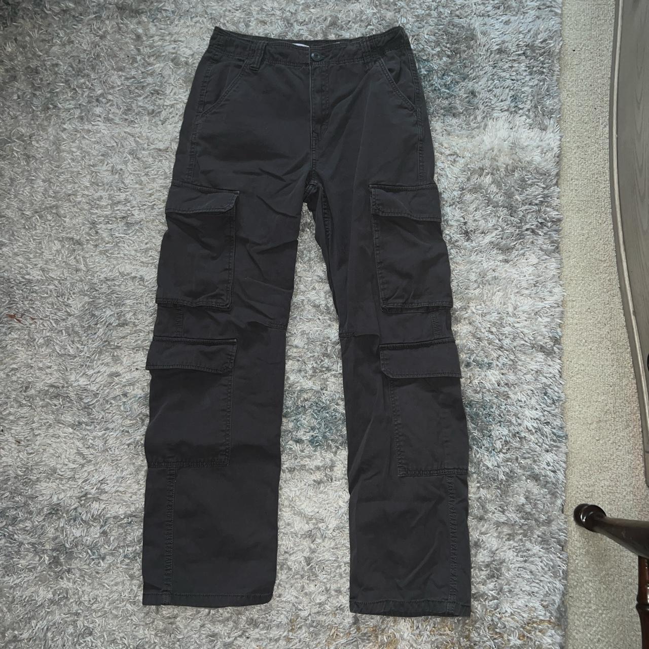 Bershka Straight Leg Cargo Pants in grey - Depop