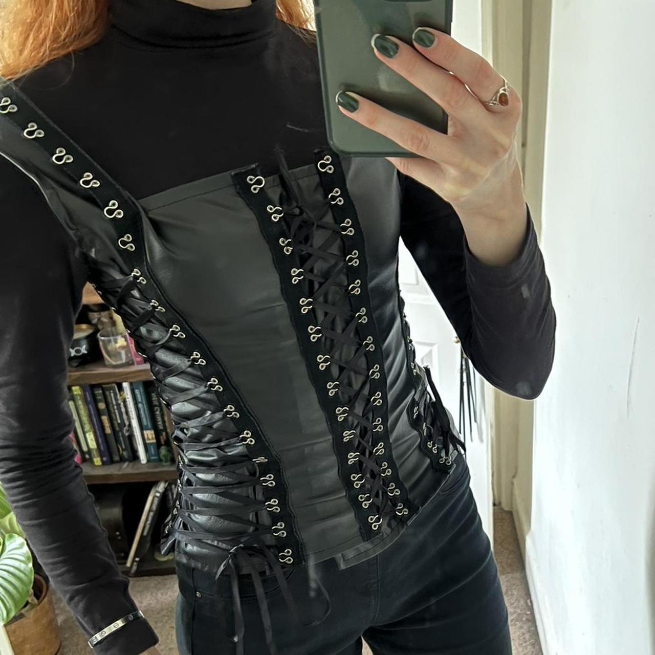 Gothic faux leather vintage bodice, amazing... - Depop