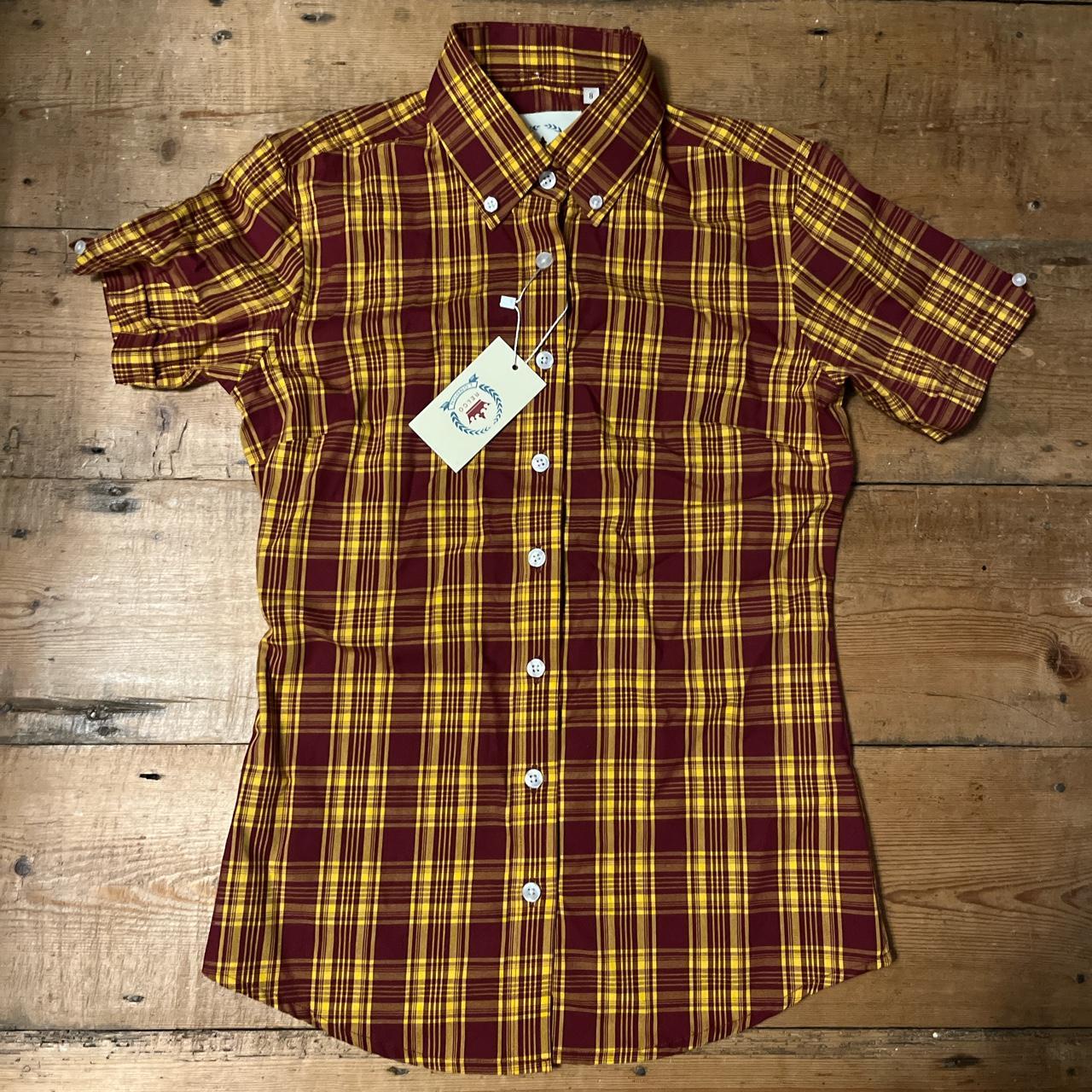 New Relco woman's check shirt Burgundy and yellow... - Depop