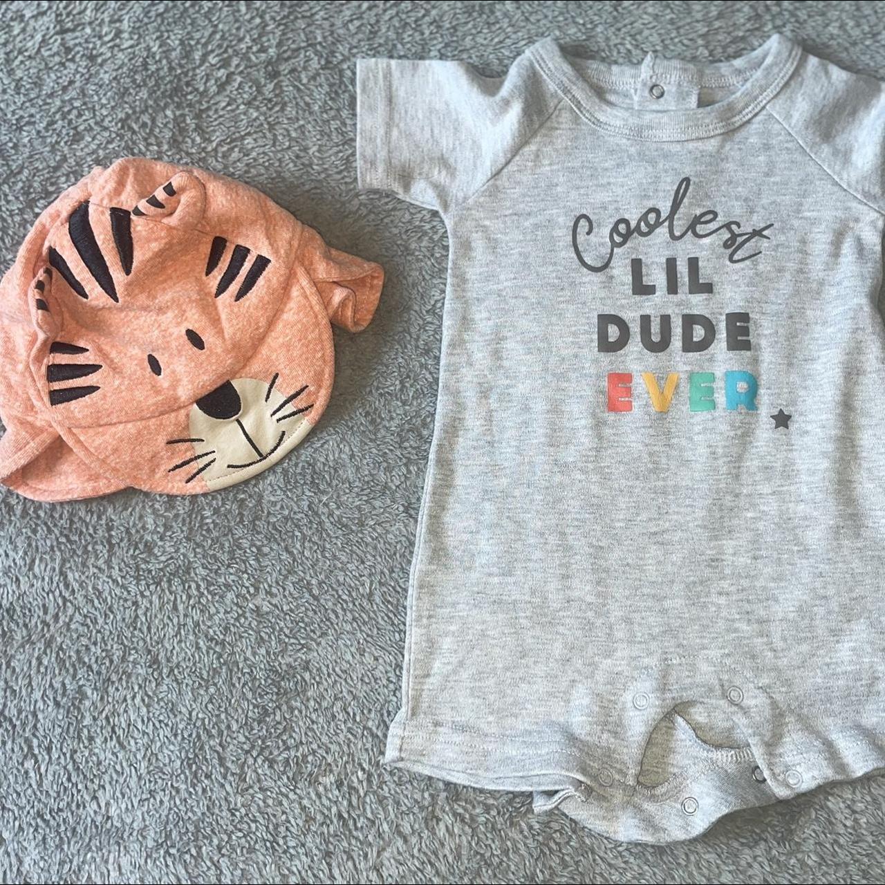 Coolest lil dude romper & tiger hat 36 months hat... Depop