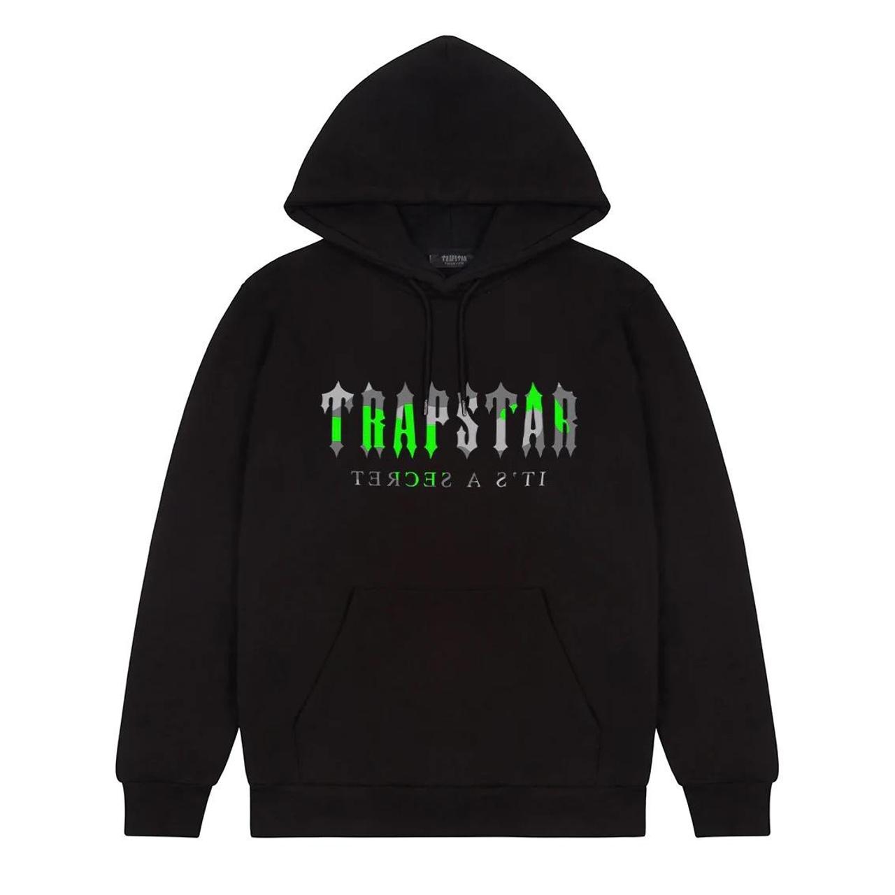 Trapstar Men's Black and Green Hoodie Depop