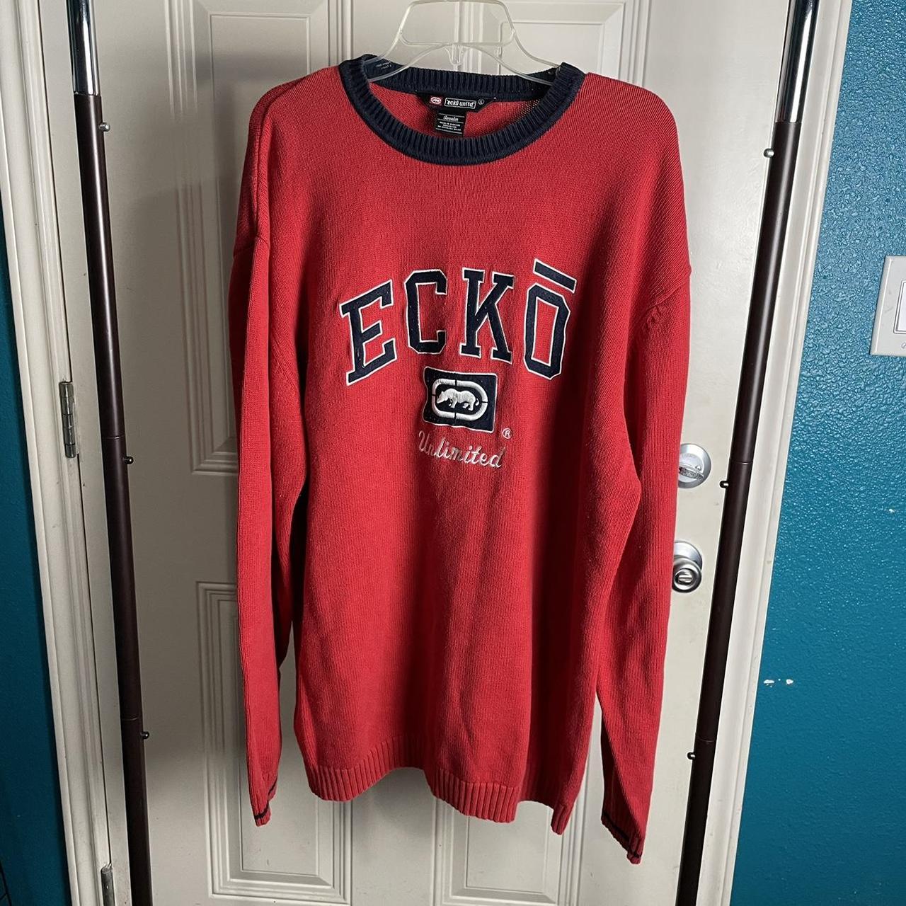 Vintage Y2K Ecko Unlimited red knit men's sweater... - Depop