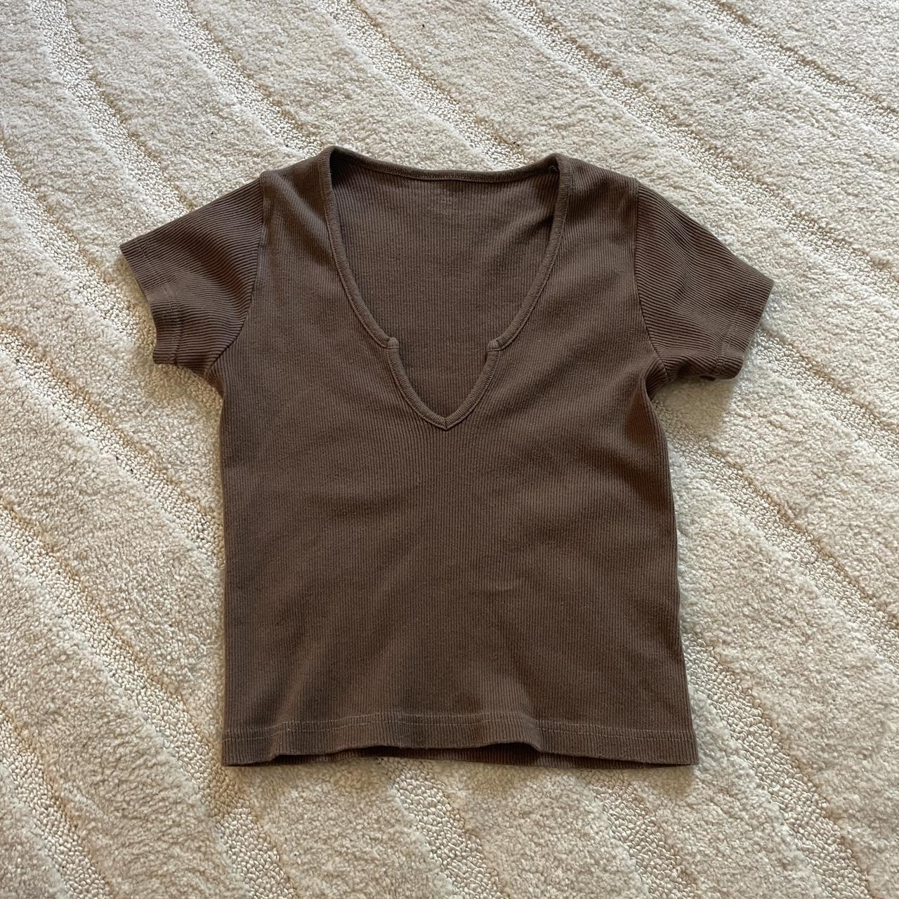 brandy melville brown ribbed crop tee shirt. one... Depop