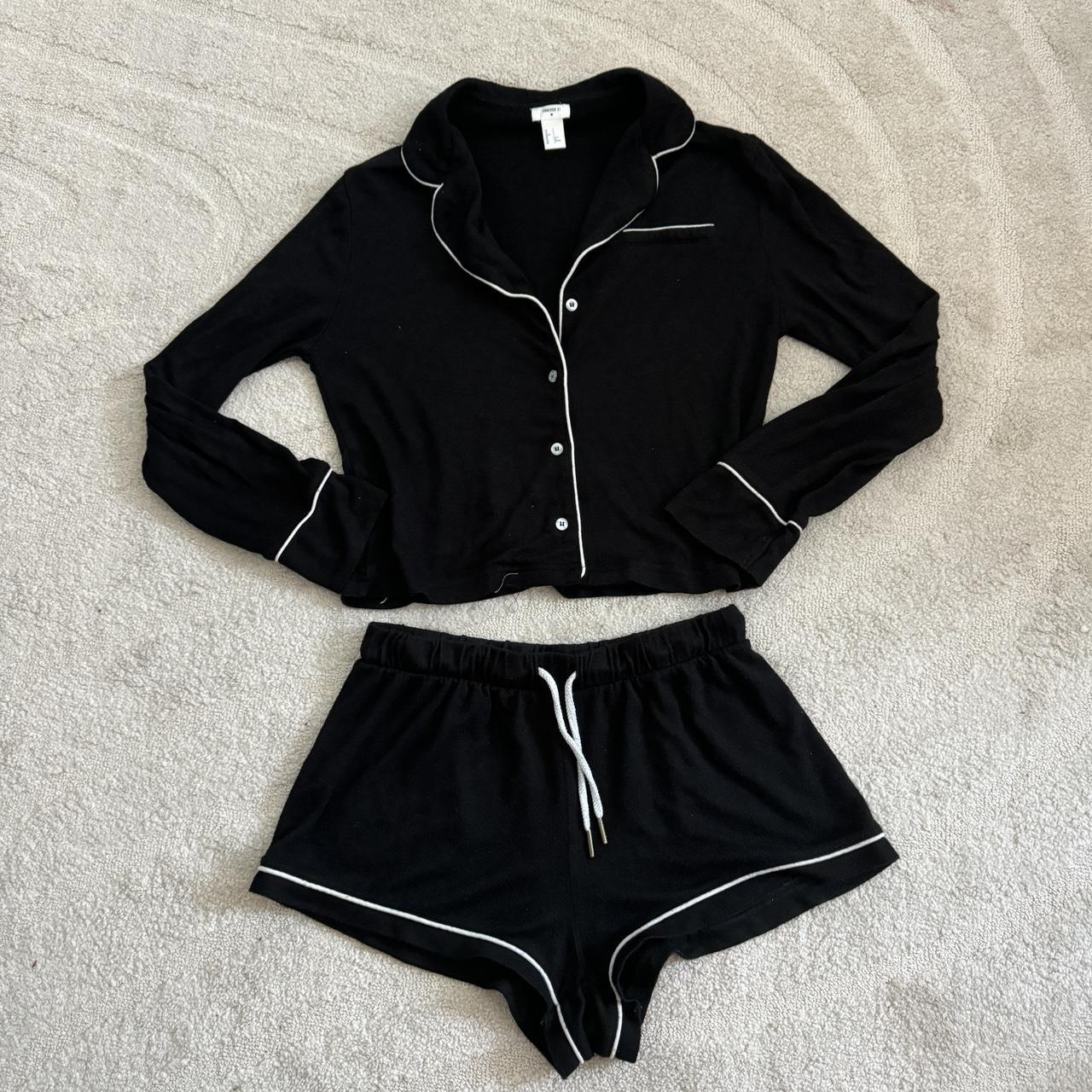 Forever 21 black pajamas long sleeve button down and... - Depop