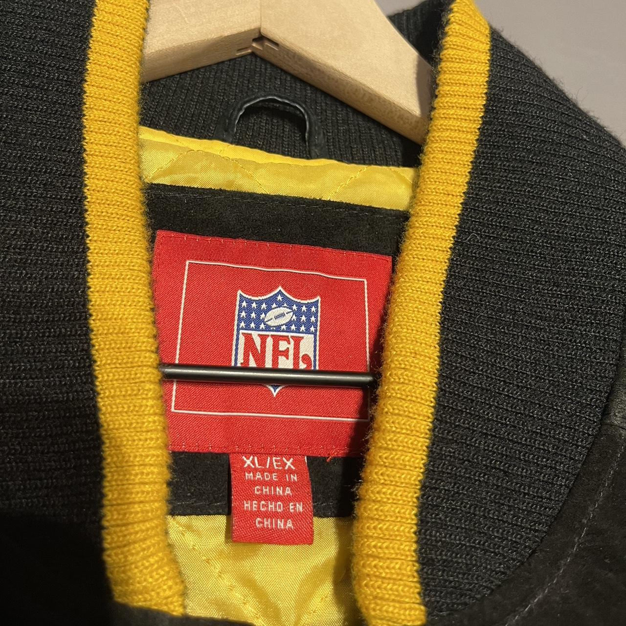 Y2K Pittsburgh Steelers Leather NFL Bomber Jacket - Depop