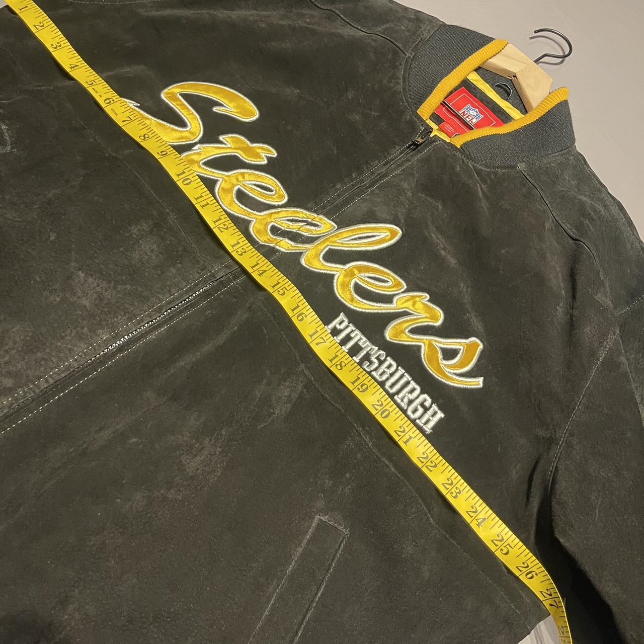 Y2K Pittsburgh Steelers Leather NFL Bomber Jacket - Depop