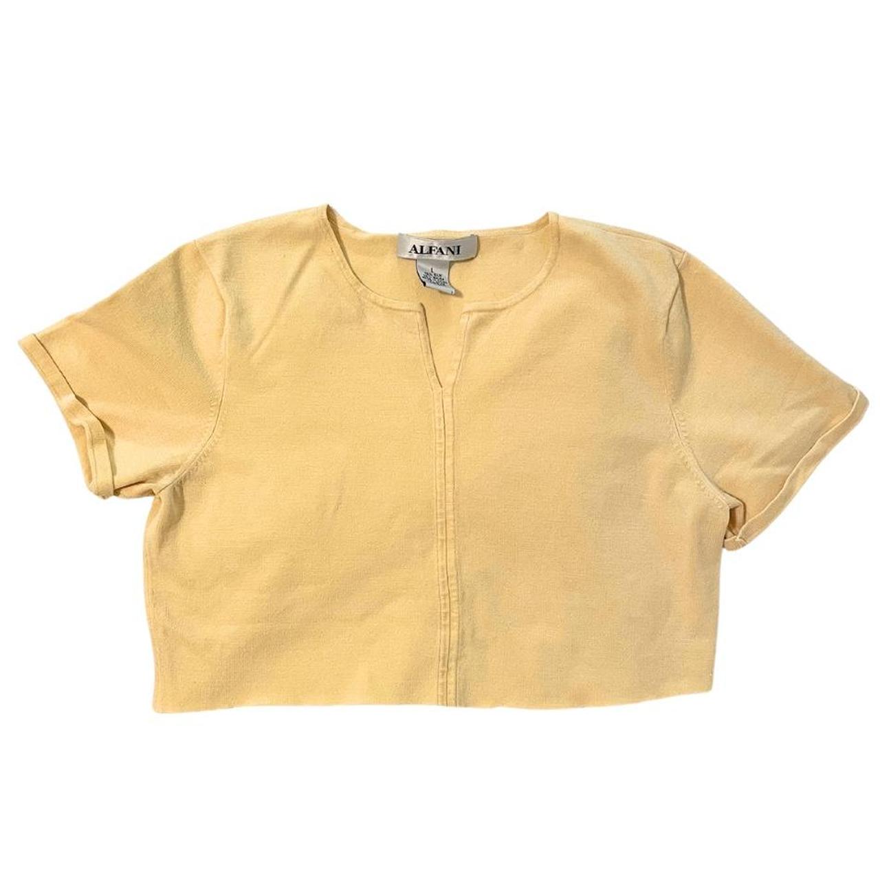 Vintage yellow alfani raw hem crop top. Depop