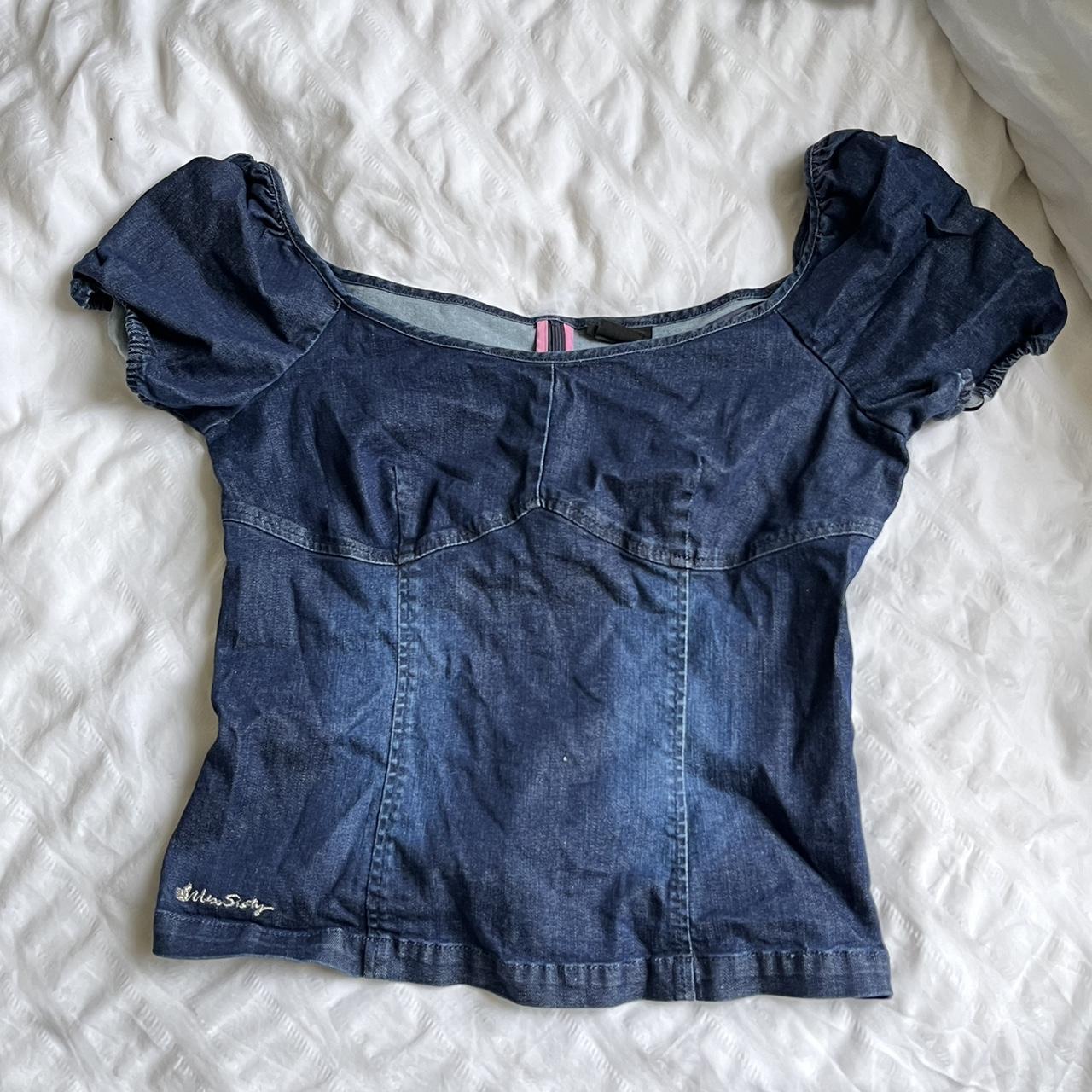 miss sixty denim top milkmaid style top Depop