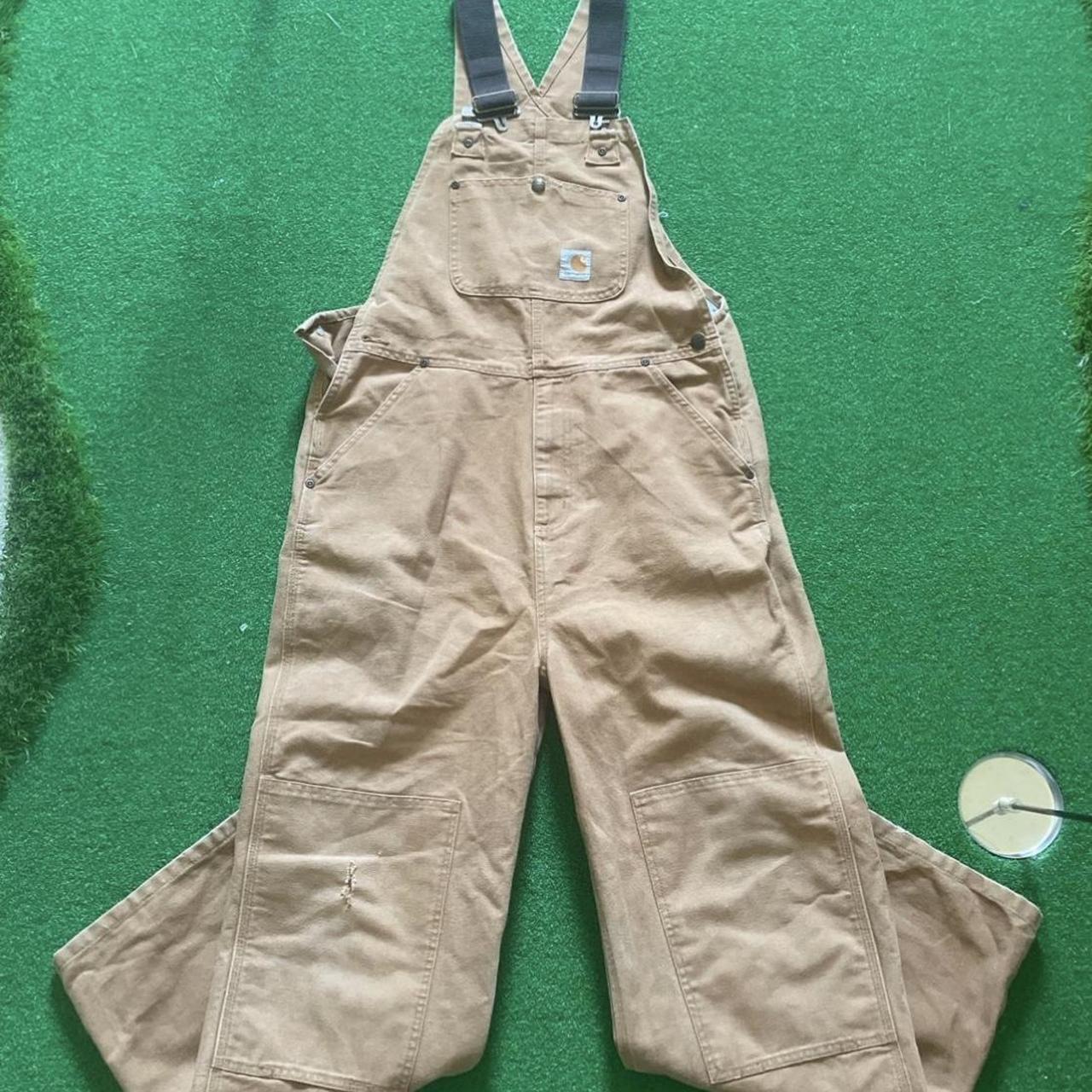SEND OFFERS PLS!! The cutest tan carhartt overalls... Depop