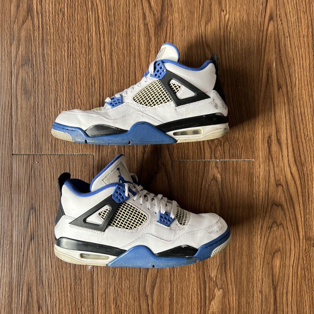 red and blue jordan 4's
