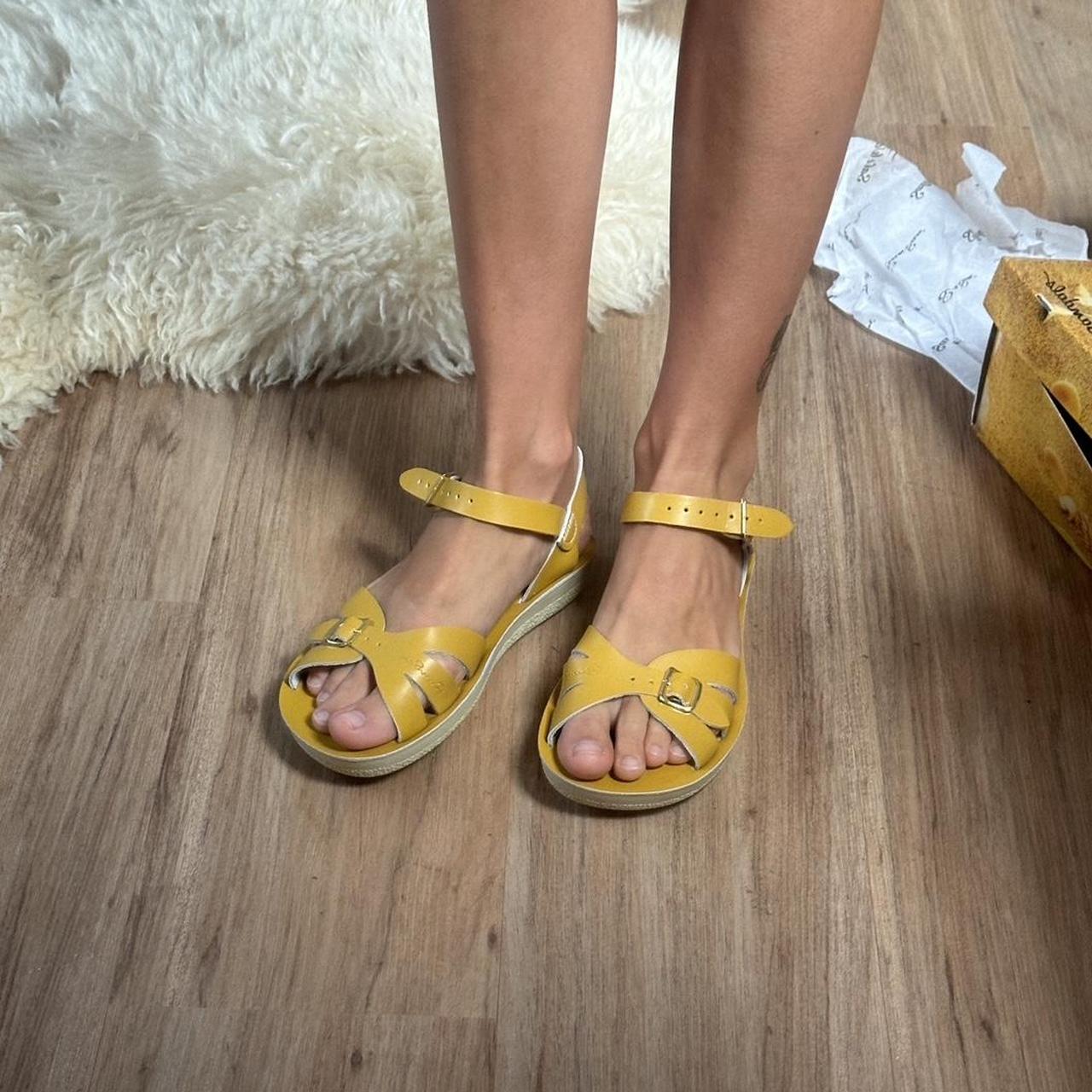 YELLOW saltwater sandals SUN SAN Size 4 equal to... Depop