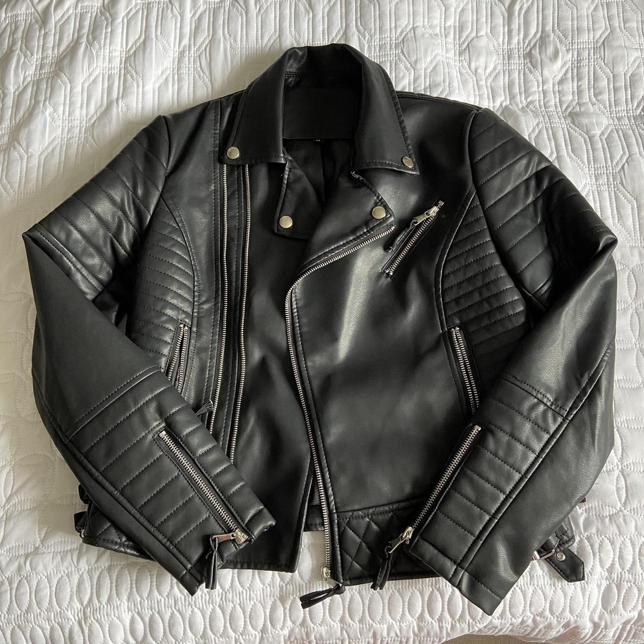 Black leather jacket SHEIN Size M but more like a S... - Depop