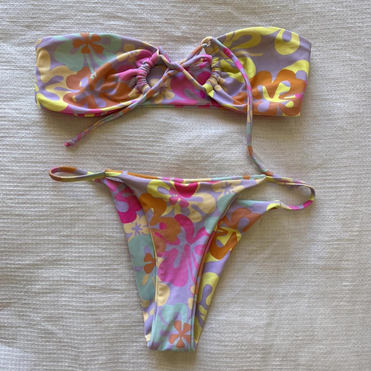 the cutest bright/pastel cartoon floral bikini set.... - Depop