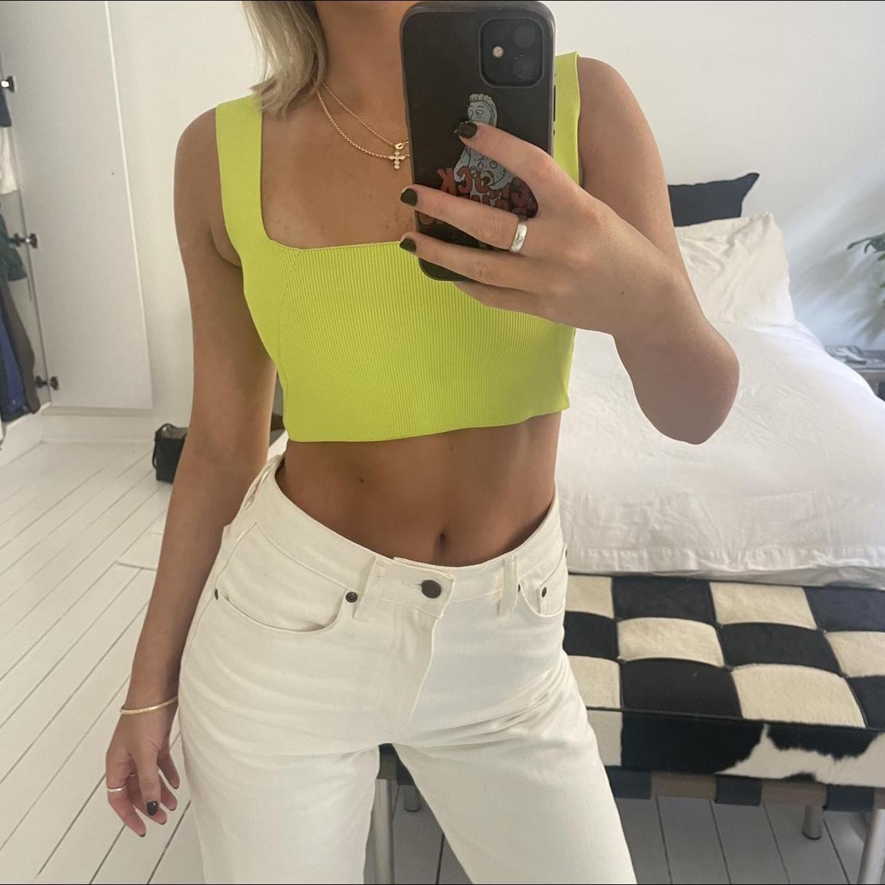 Women's Green and Yellow Crop-top | Depop