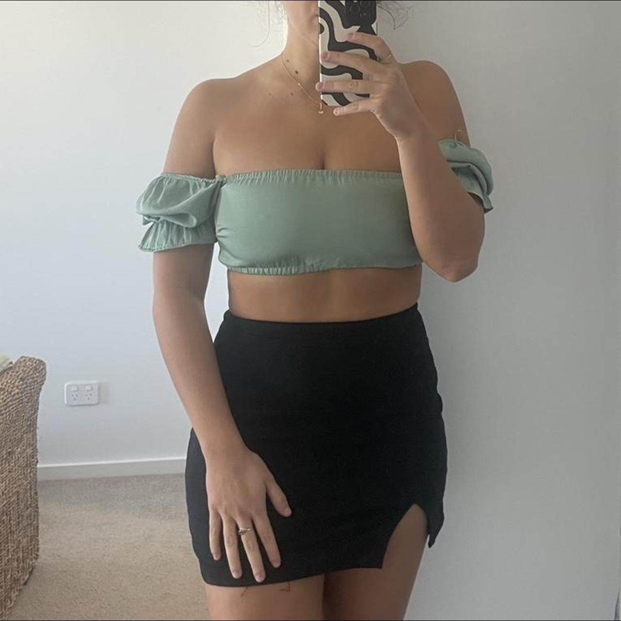 Glassons Light Green Top Tie Up Open Back Sleeves Depop