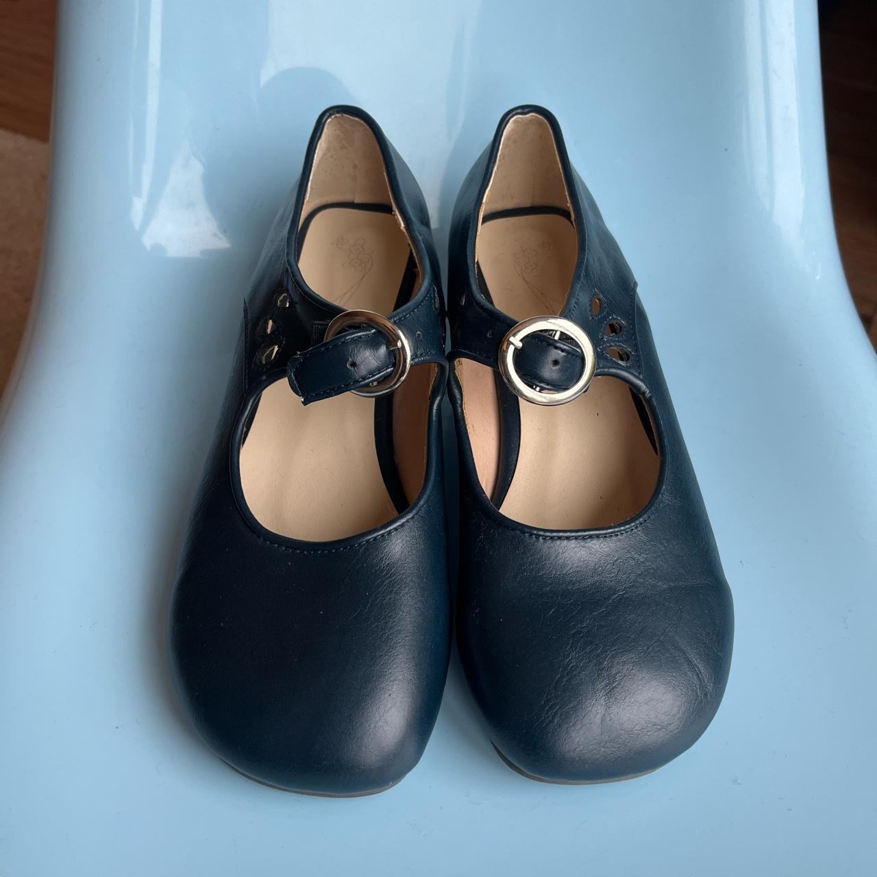 Navy blue square rounded toe leather heeled Mary