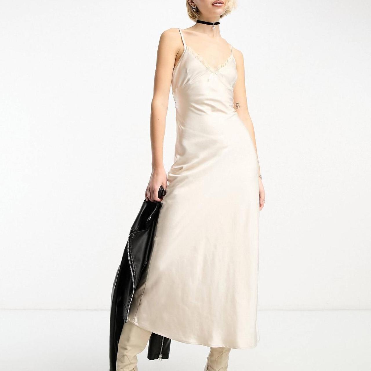Silk slip dress maxi In ivory / white Lace detail... - Depop