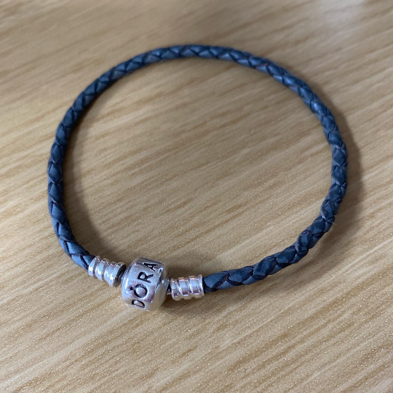Pandora grey leather woven bracelet with silver... Depop