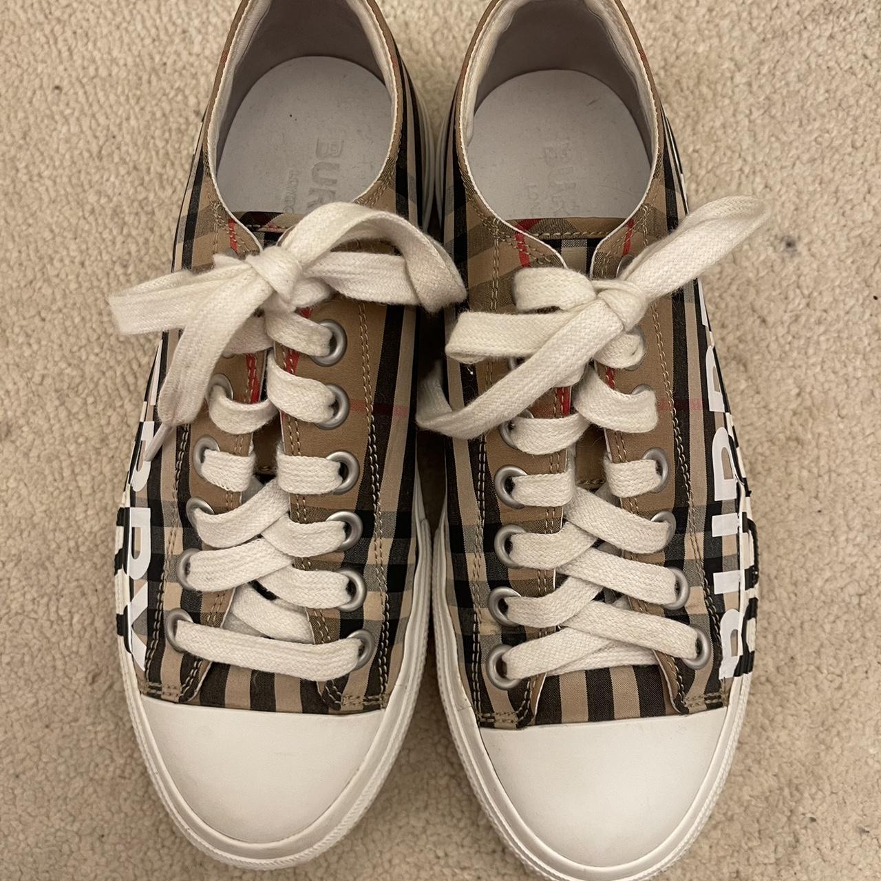 Burberry Logo Print Vintage Check Cotton Sneakers | Depop