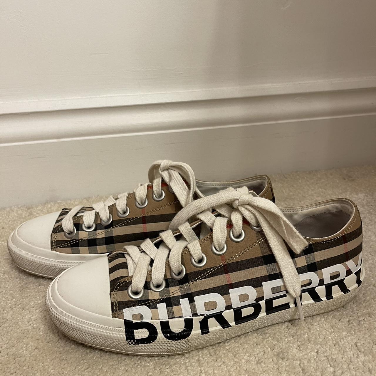 Burberry Logo Print Vintage Check Cotton Sneakers | Depop
