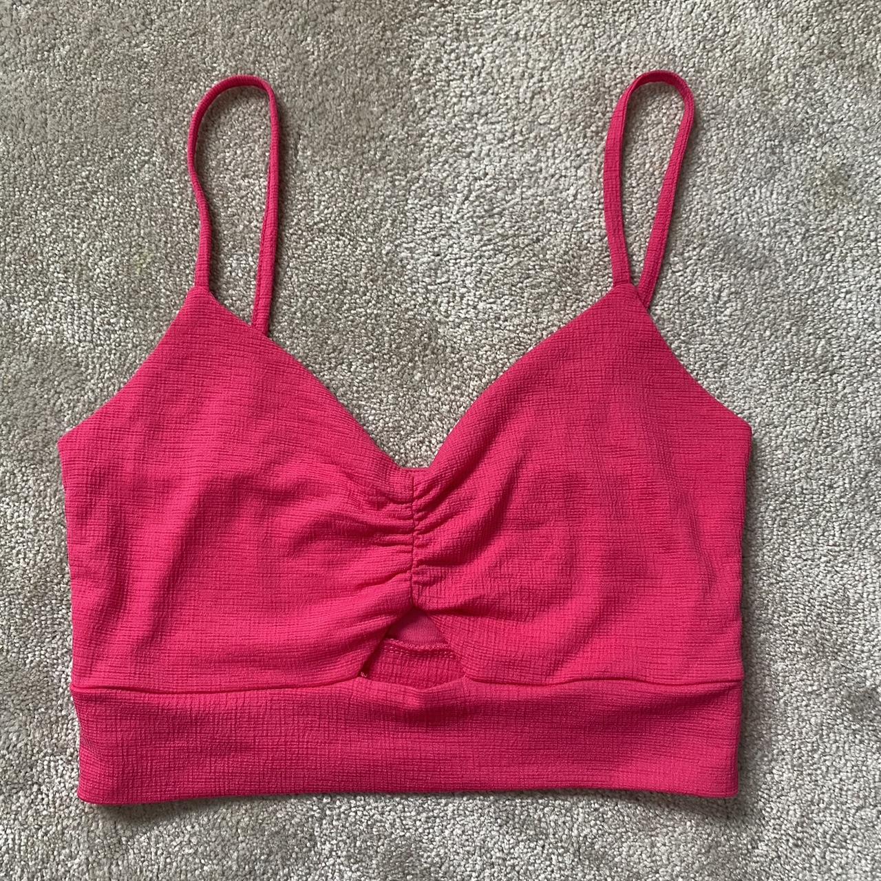 bershka pink strappy crop top with cut out, only... - Depop