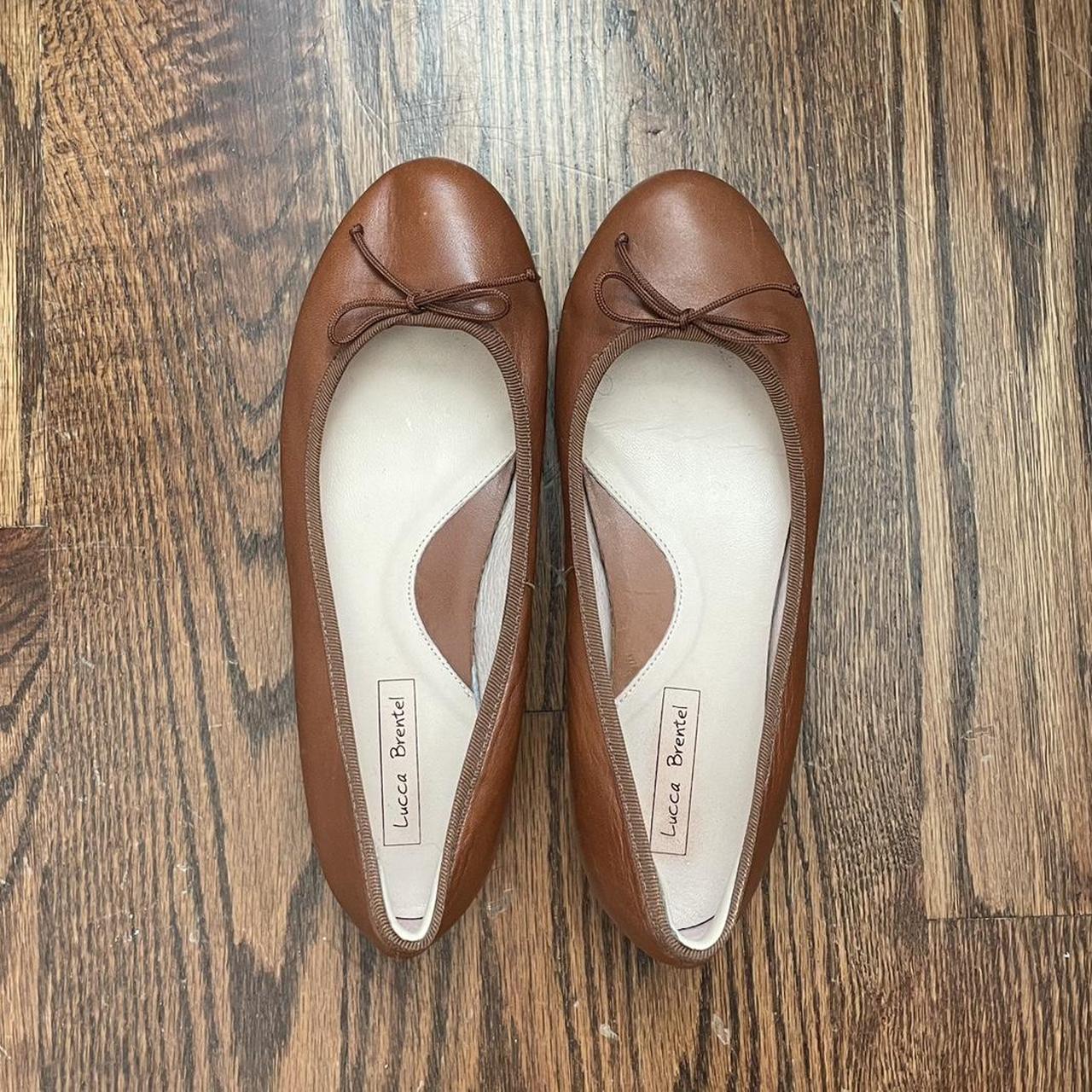 vintage brown leather ballet flats made in spain - Depop