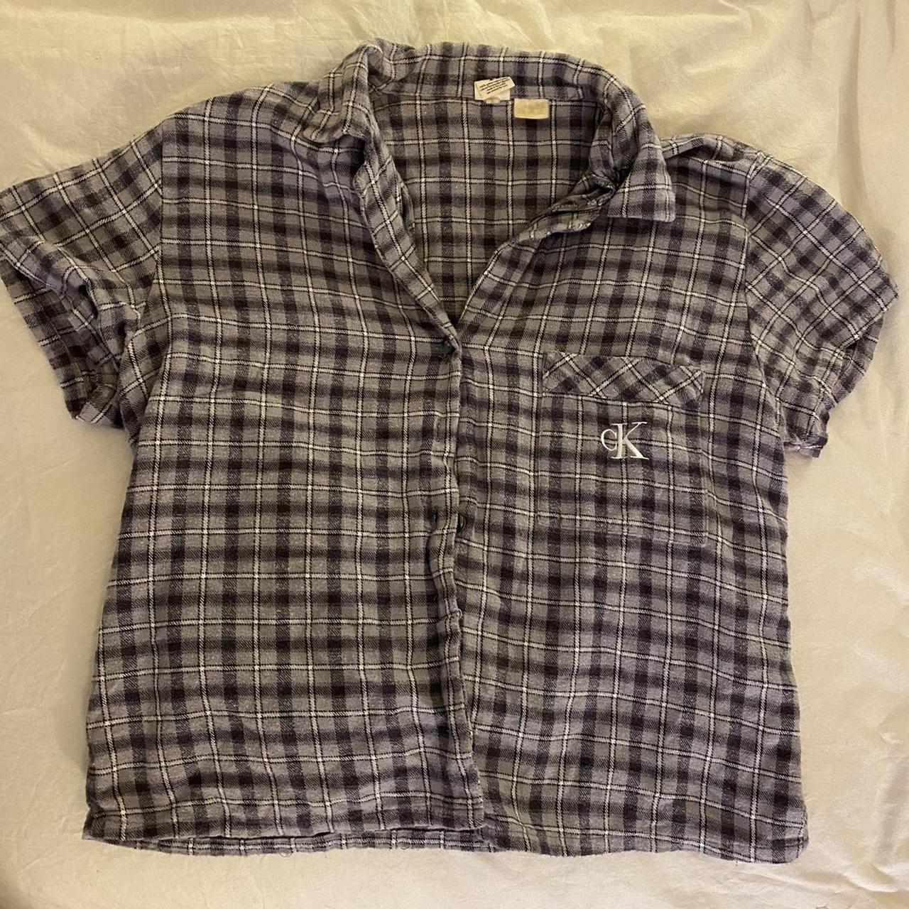 Calvin Klein short sleeve flannel shirt in grey.... - Depop