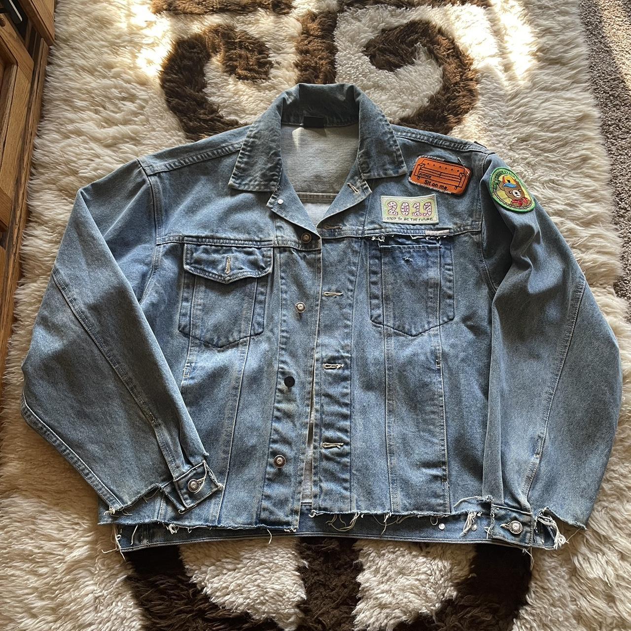 Upcycled Denim Jacket w Patches In a size men’s xl.... - Depop