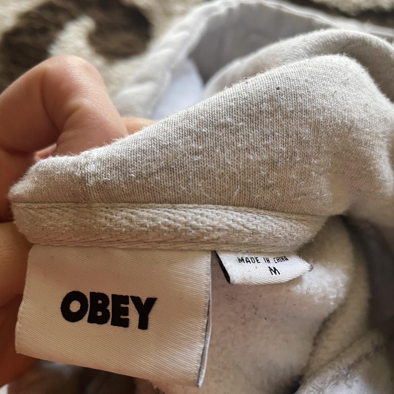 Obey Light Grey Bust Embroidered Figure Thick... - Depop