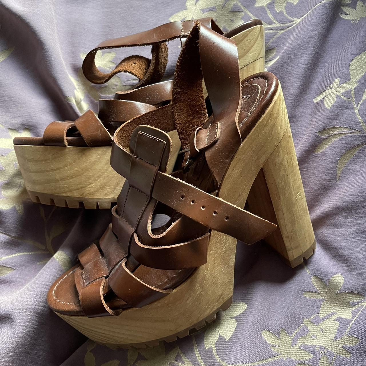 Brown and wooden clogs Depop
