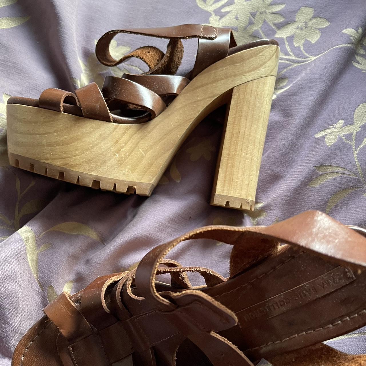 Brown and wooden clogs Depop