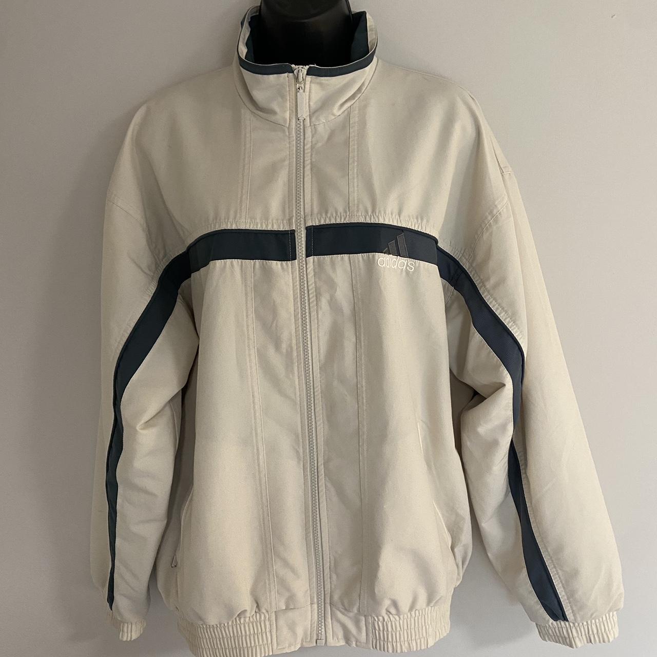 Vintage Cream Adidas Jacket Embroidered Logo Front... Depop