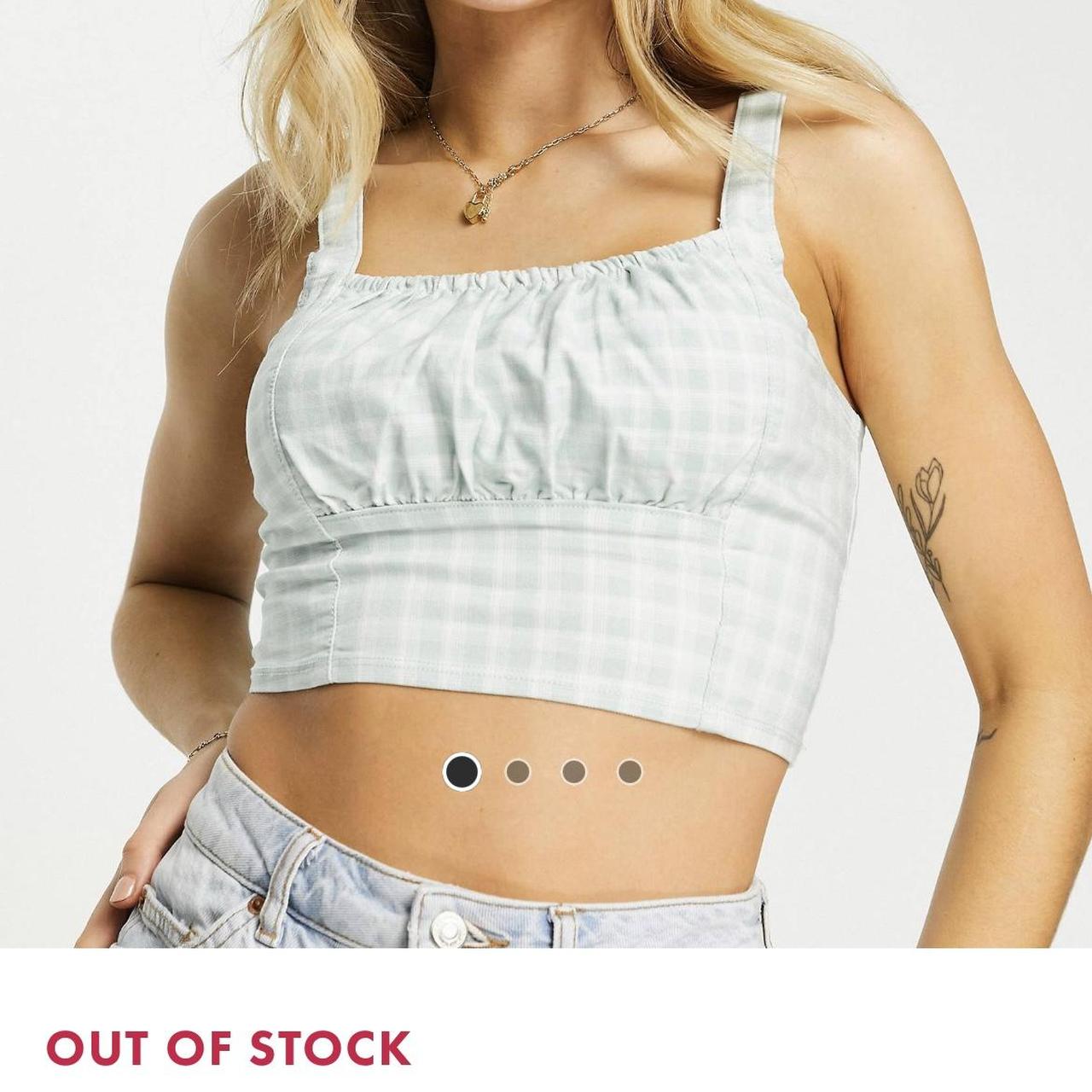 hollister crop top green gingham never worn bought... Depop