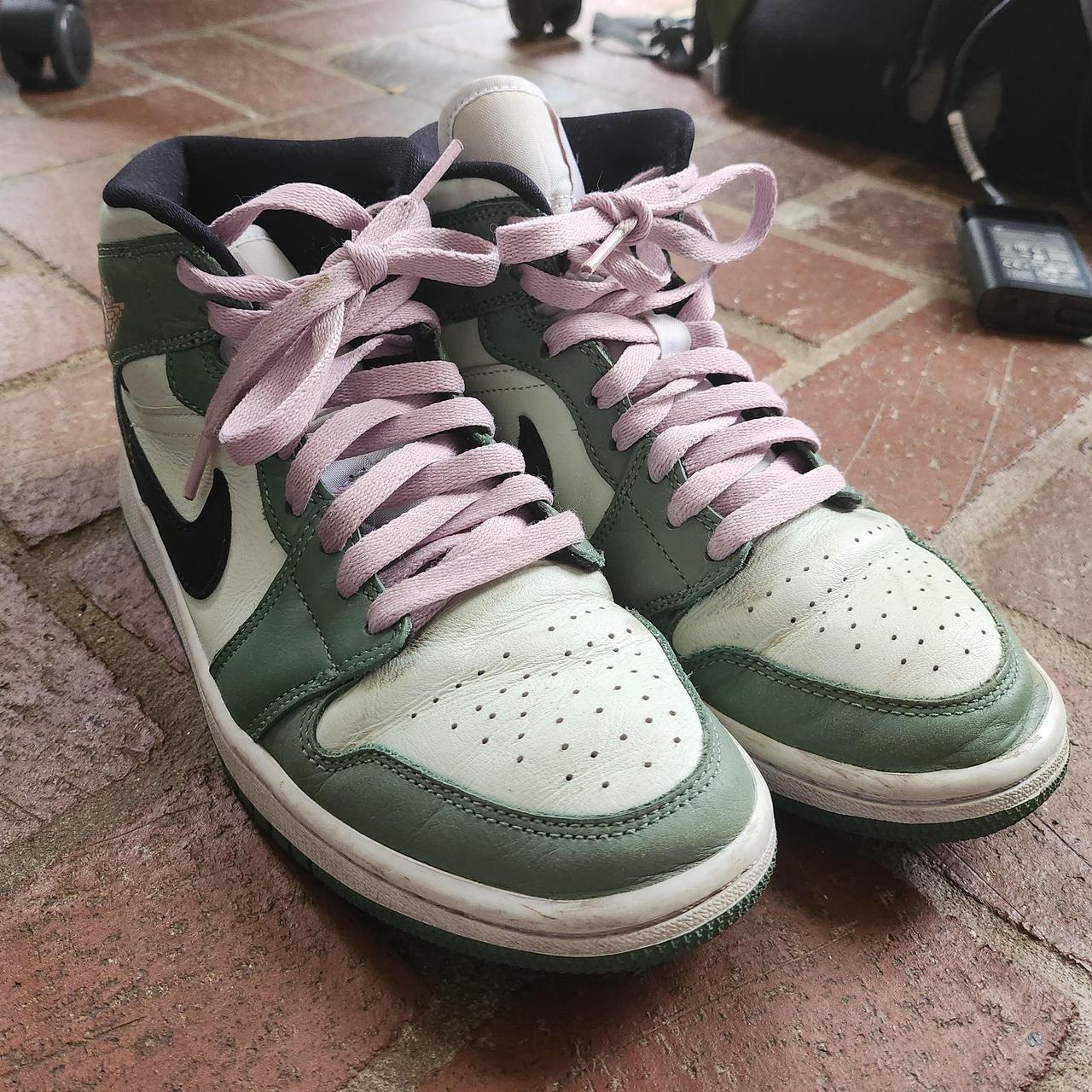 green jordans with pink laces