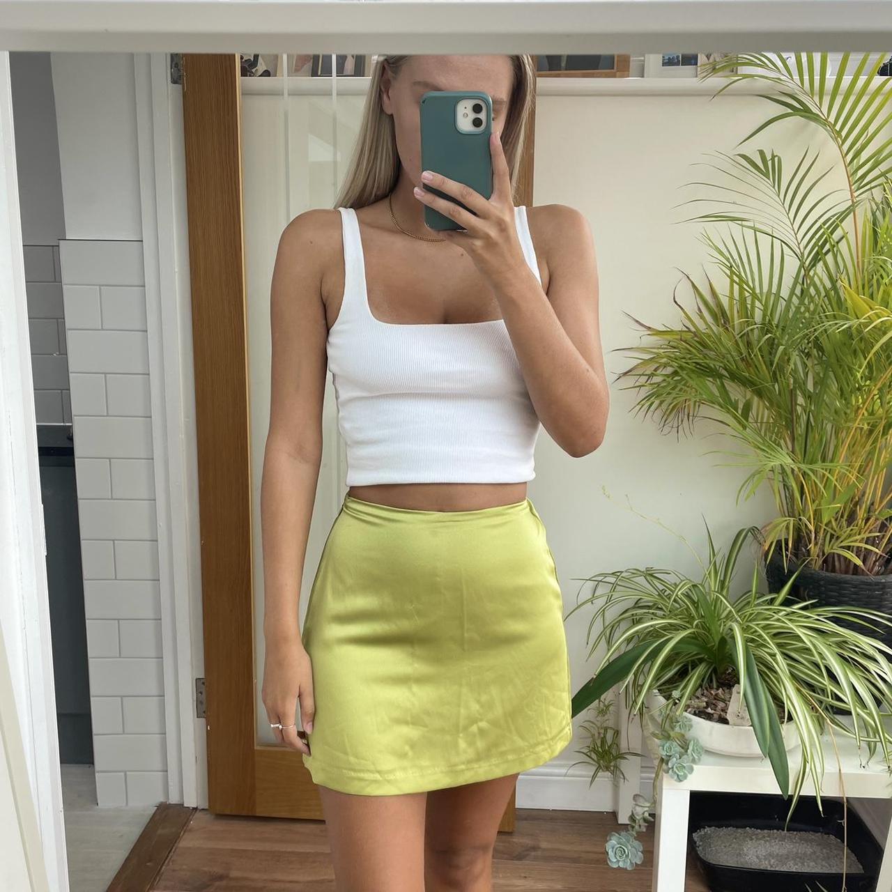 Silk lime green mini skort. Only been worn once.... - Depop