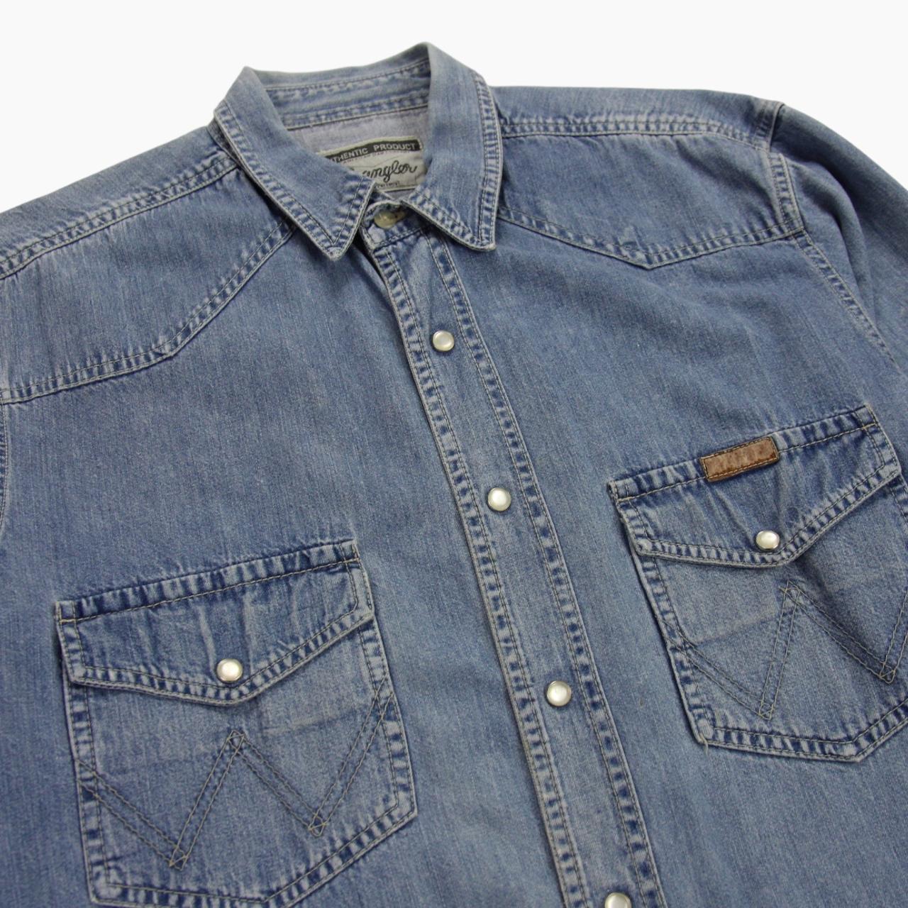 Wrangler Denim Shirt Mens Medium M Blue Cotton... - Depop