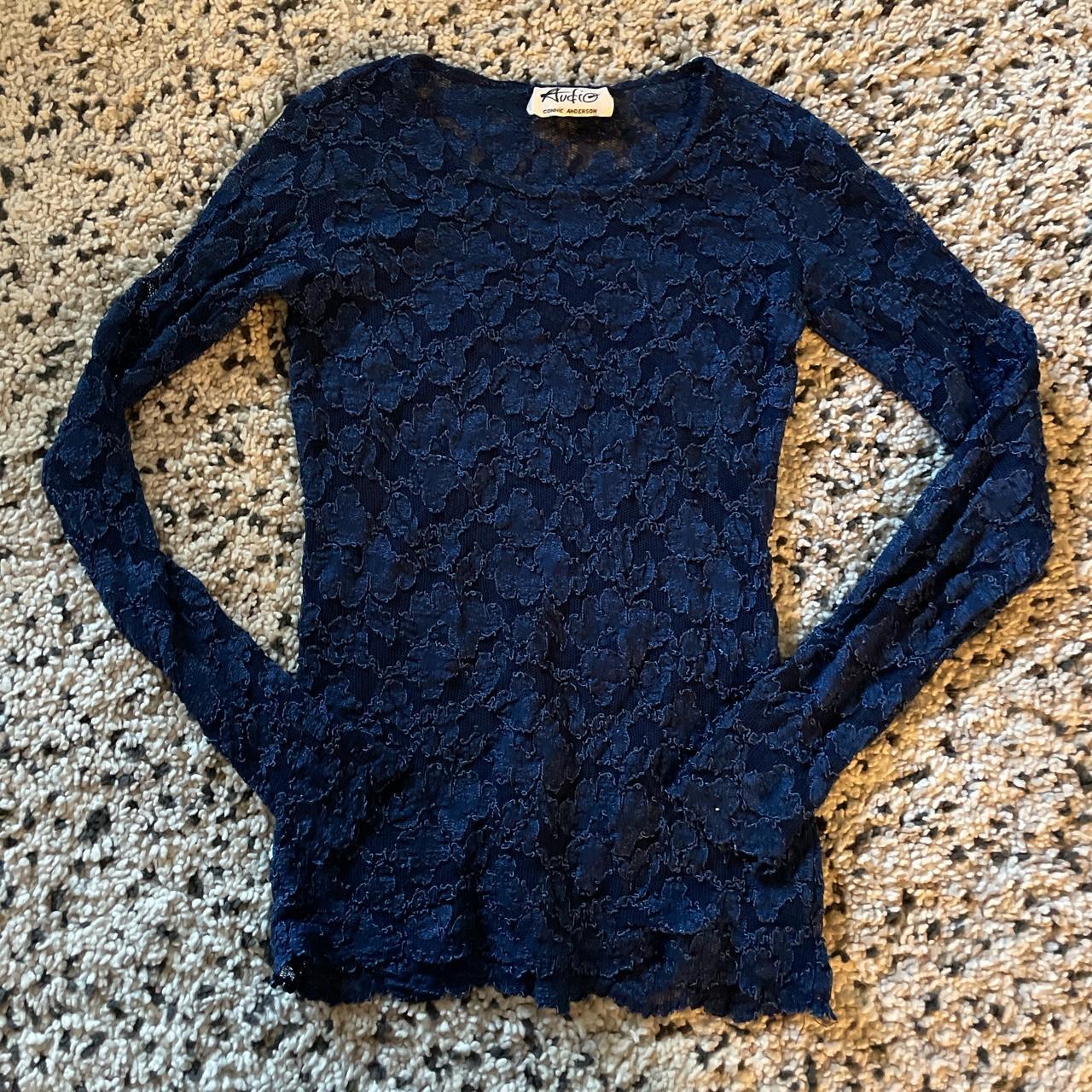 Blue lace mesh long sleeve Size small - Depop