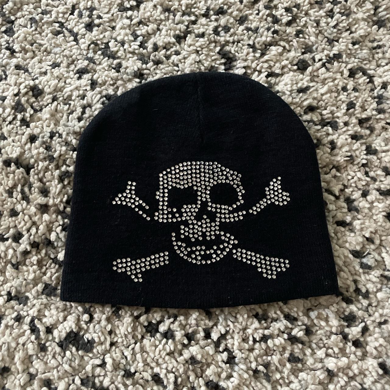 punk skull rhinestone beanie 💀Vintage XFRM BLACK ROCK Punk