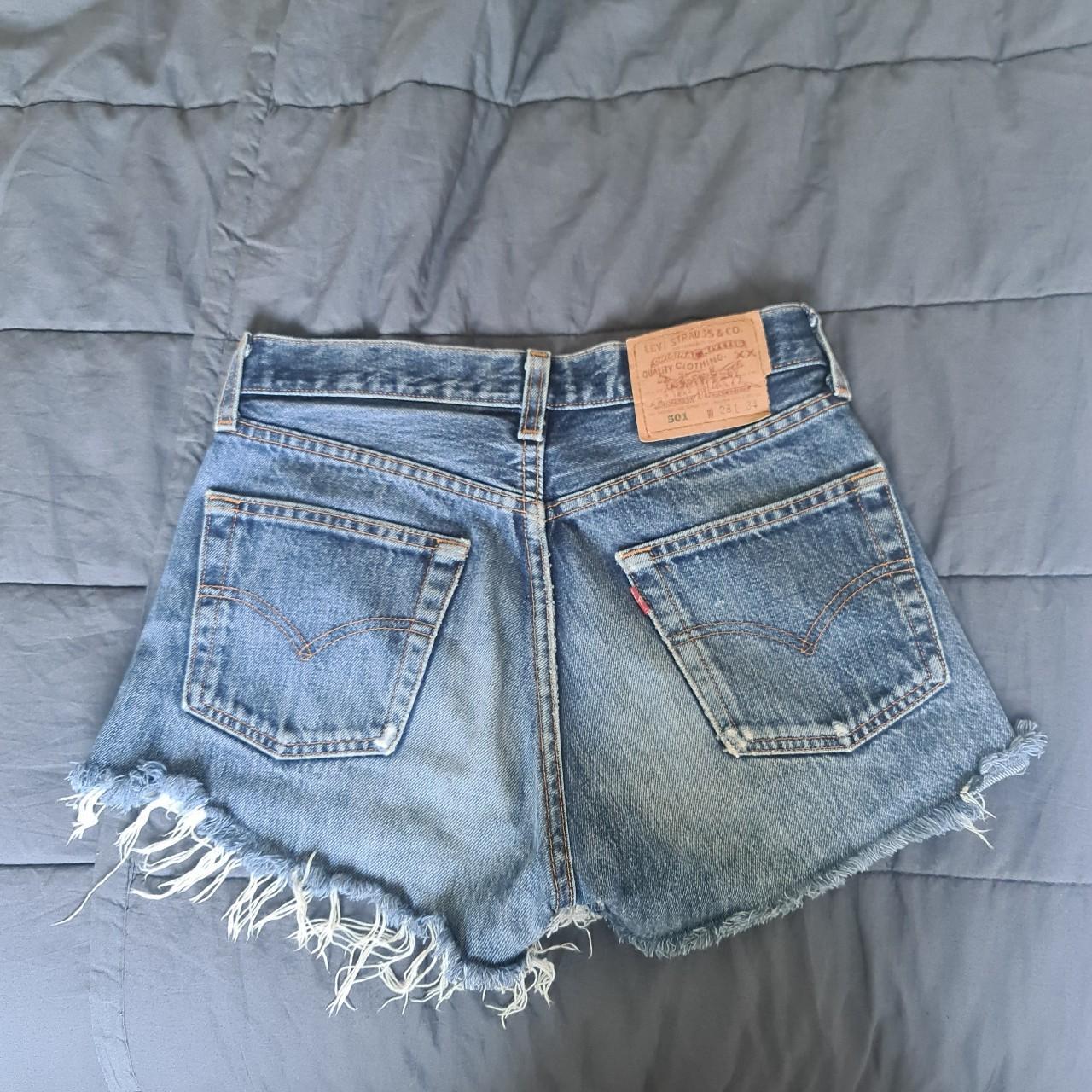 Vintage levi 501 cut off blue denim shorts Love... - Depop