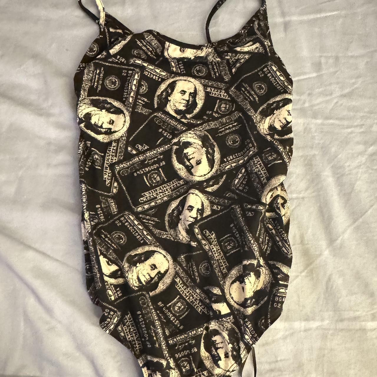 Black and white money print one piece bodysuit