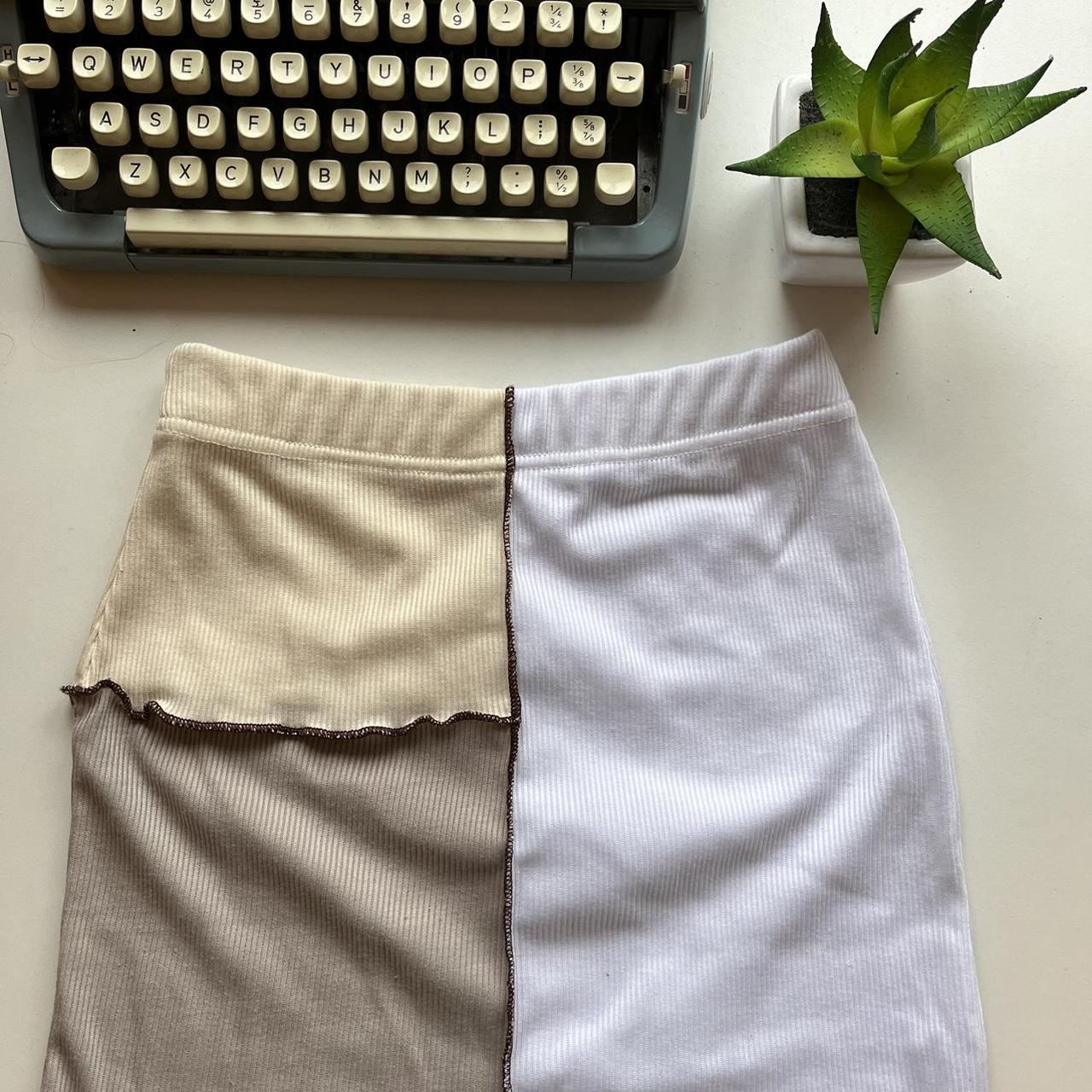 Panelled Y2K nude patchwork mini skirt skirt... - Depop