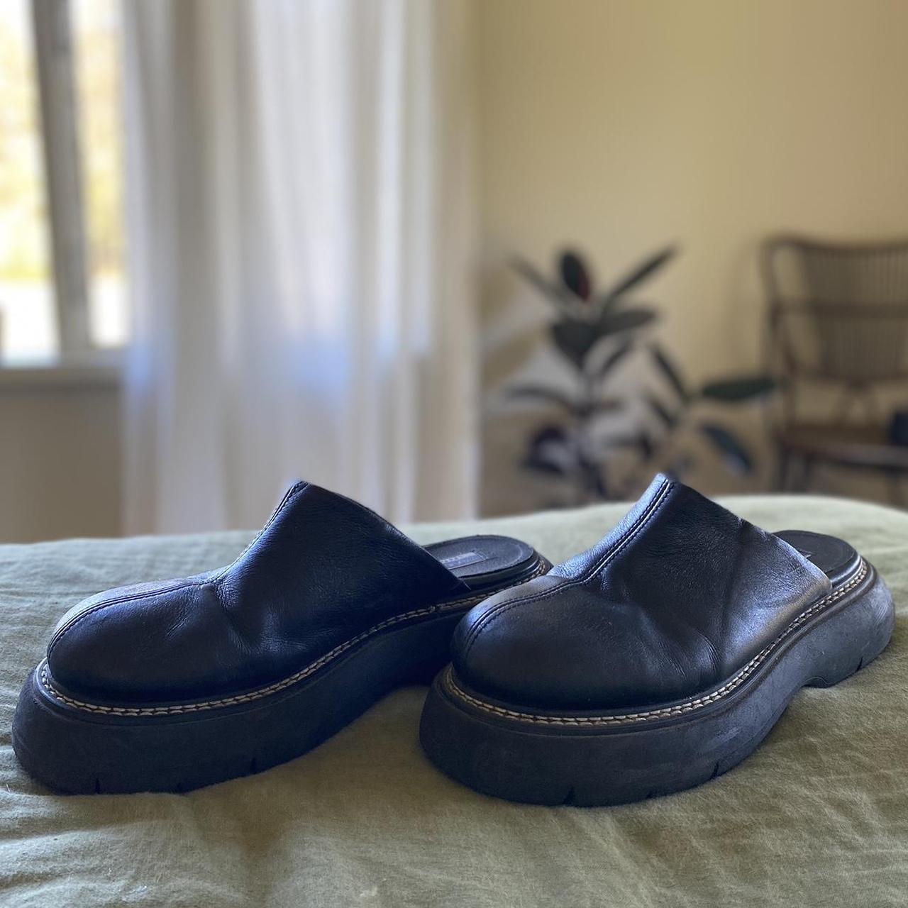 leather clogs with strap