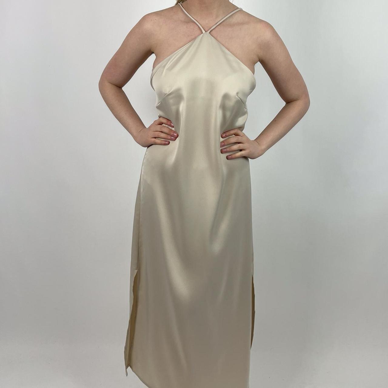 Satin maxi dress Champagne colour Halter neck and... - Depop