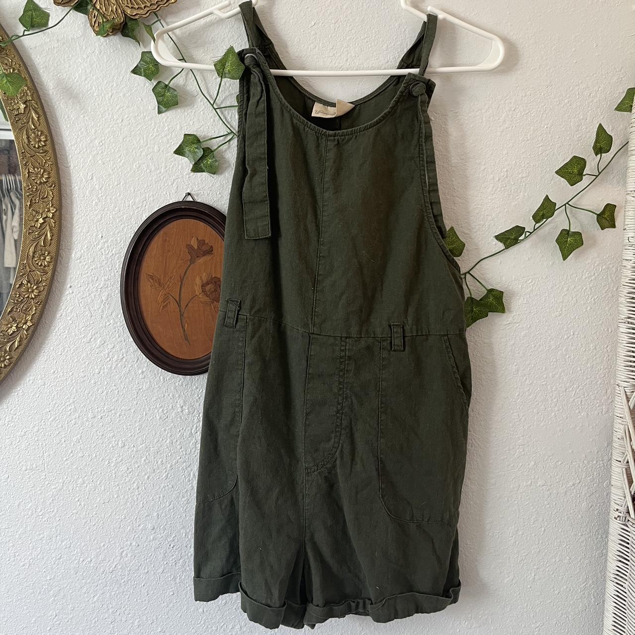 Army green utility romper. Has adjustable straps and... Depop